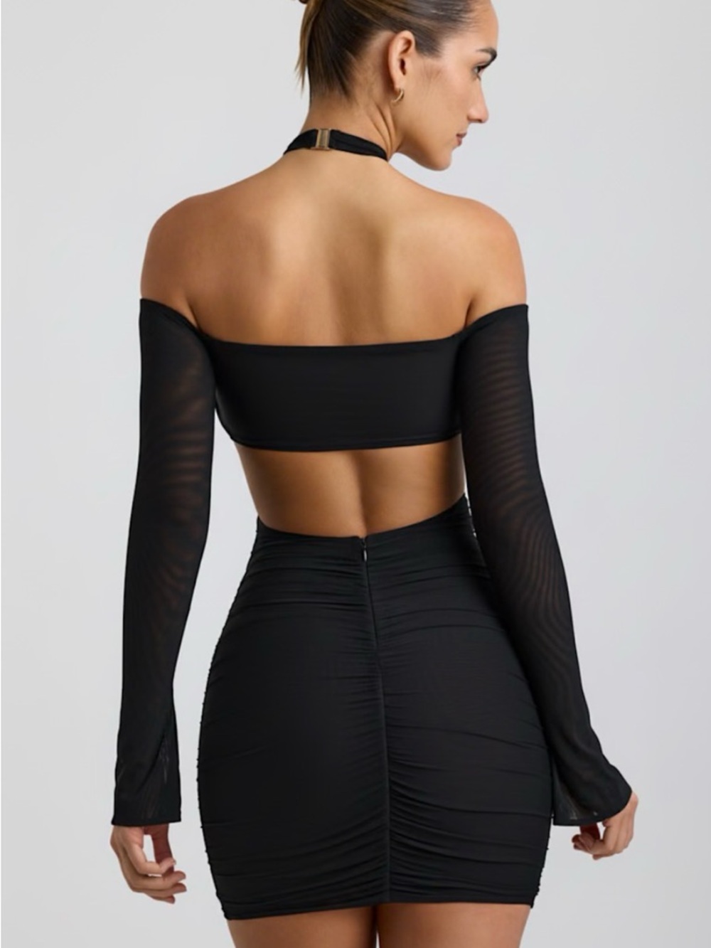 Oh Polly Black Cutout Mini Dress with Gold Ring Detail - Picture 2 of 2
